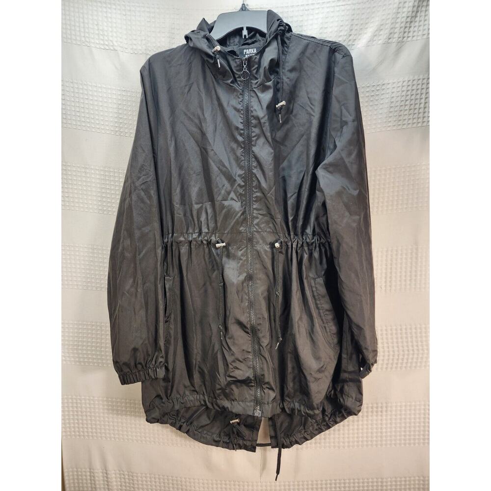 Parka In A Pack Windbreaker Jackets Womens Size Large Black Drawstring Waist